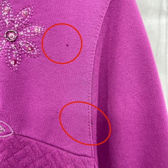 American VINTAGE LARGE 80s Pink Purple Floral Beaded Quilted Polo Sweater - Picture 6 of 7